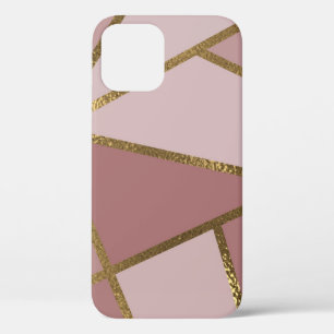 Shades of Mauve Pink & Gold Bronze Geometric Glam iPhone 12 Case