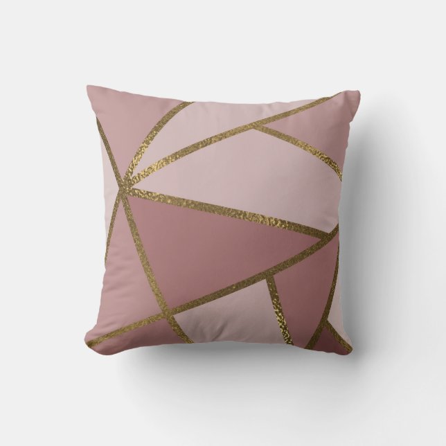 Shades of Mauve Pink & Gold Bronze Geometric Glam Cushion (Front)