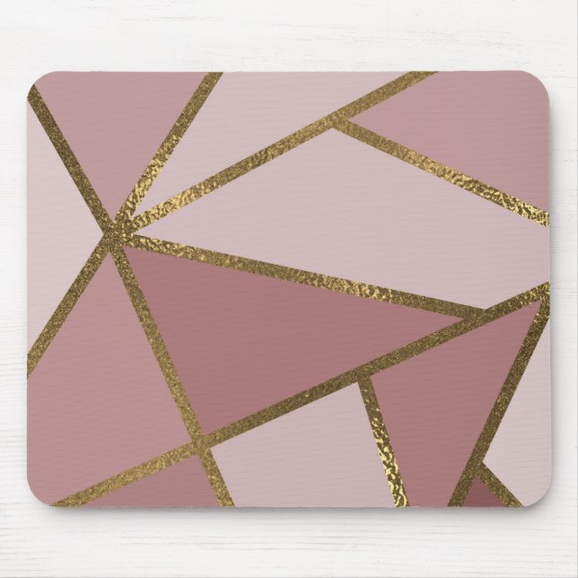 Shades of Mauve Pink & Gold Bronze Geometric Glam Mouse Mat (Front)
