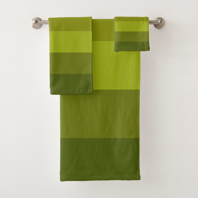Shades of Olive Green Stripes Striped Pattern Bath Towel Set (Insitu)