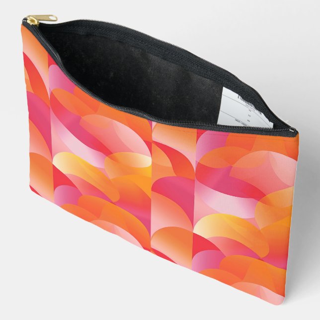 SHADES OF ORANGE AND PINK ABSTRACT CIRCLES ACCESSORY POUCH (Open)