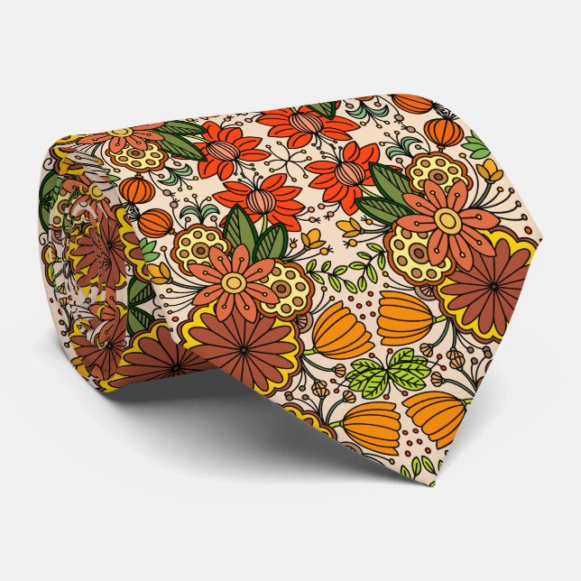 Shades of Orange Flower Garden Folk Art Tie (Rolled)