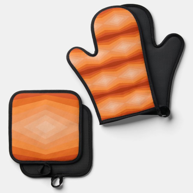 Shades Of Orange Geometric Abstract Art Oven Mitt & Pot Holder Set (Front/Back)