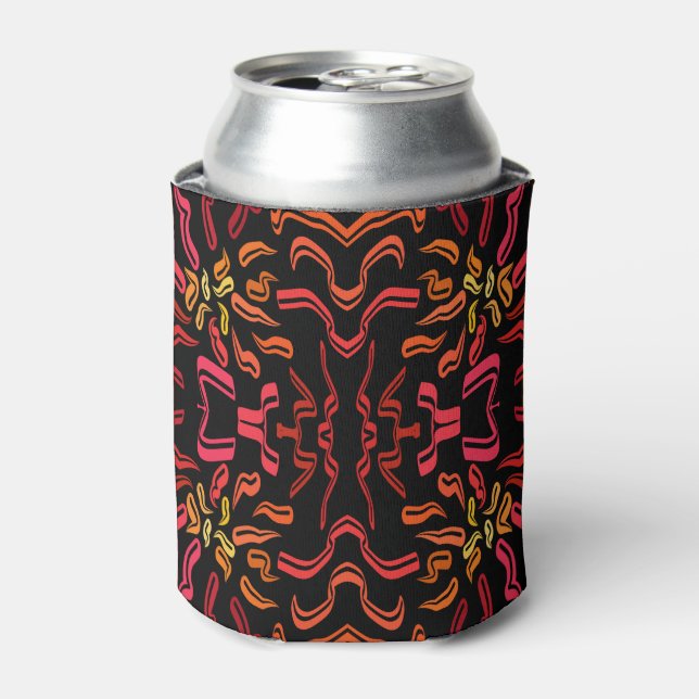 Shades Of Orange Red Yellow Ribbon Art Design Can Cooler (Can Front)