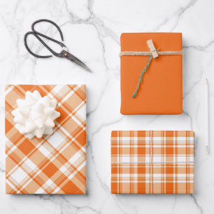 Shades of Orange & White Plaid Wrapping Paper Sheet