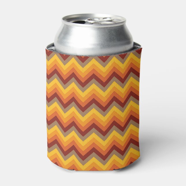 SHADES OF ORANGE & YELLOW ZIG ZAG STRIPES CAN COOLER (Can Front)