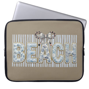 SHADES OF PASTEL BLUE SUMMER BEACH SAYING LAPTOP SLEEVE