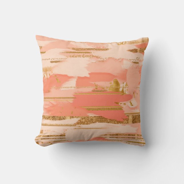 Shades of peach and gold strokes cushion (Front)