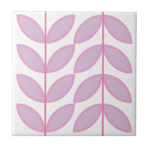 Shades of Pink abstract leaf and stem pattern Tile