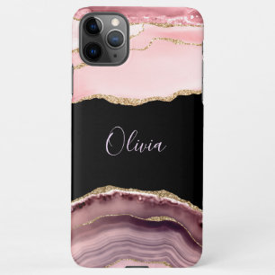 Shades of Pink Agate & Gold Glitter - Monogram    iPhone 11Pro Max Case