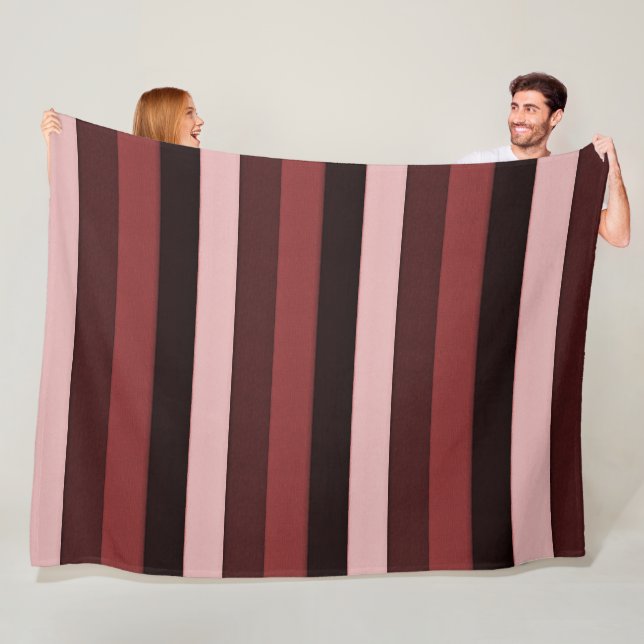Shades of Pink and Burgundy Striped Fleece Blanket (In Situ)