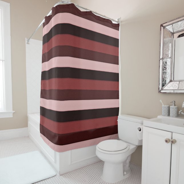 Shades of Pink and Burgundy Striped Shower Curtain (In Situ)