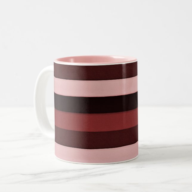 Shades of Pink and Burgundy Striped Two-Tone Coffee Mug (Front Left)