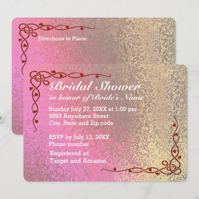 Shades of Pink and Gold Bridal Shower Invitation (Front/Back)