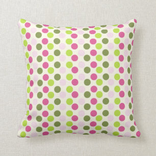 Shades of pink and green polka dots cushion