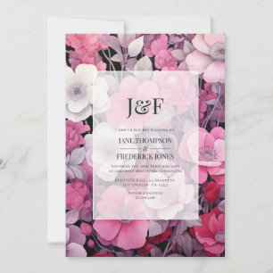 Shades of Pink and Grey Floral Wedding Invitation