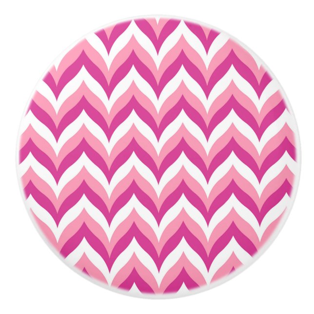 Shades Of Pink And White Zigzag Chevron Pattern Ceramic Knob (Front)