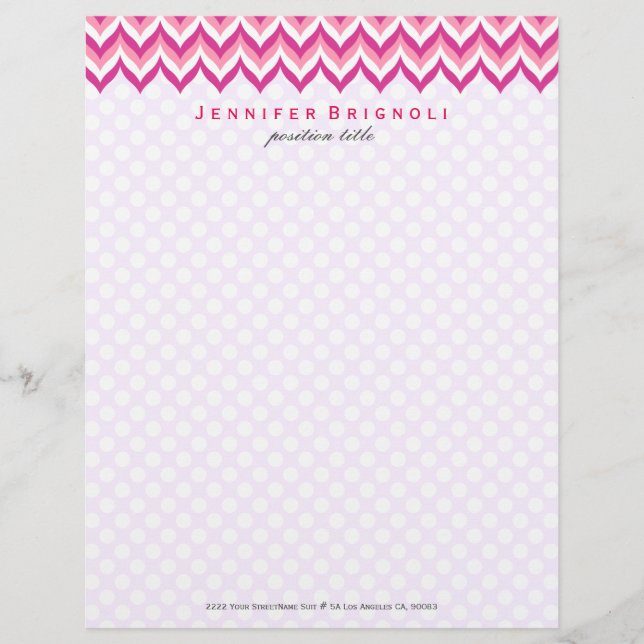 Shades Of Pink And White Zigzag Chevron Pattern Letterhead (Front)