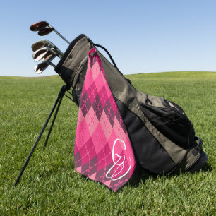 Shades of Pink Argyle Sporty Preppy Personalised  Golf Towel
