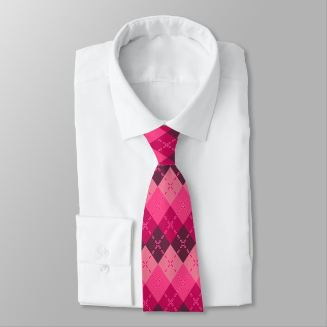 Shades of Pink Argyle Sporty Preppy Tie (Tied)