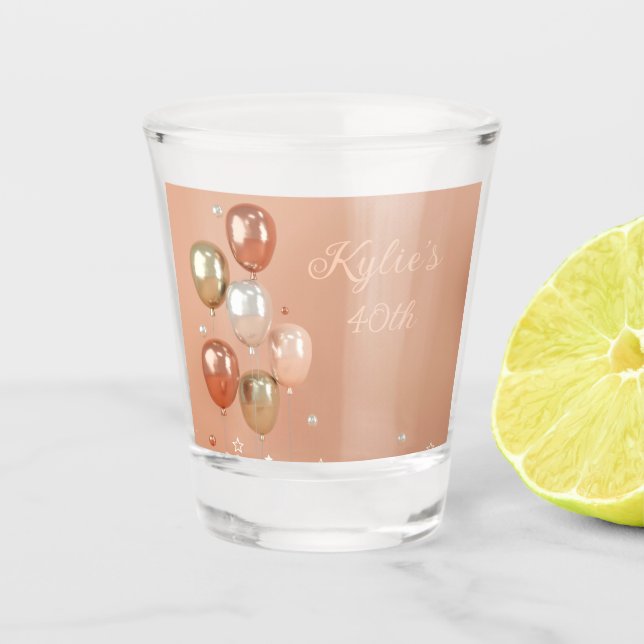 Shades of Pink Balloons 40th Birthday Shot Glass (Front)