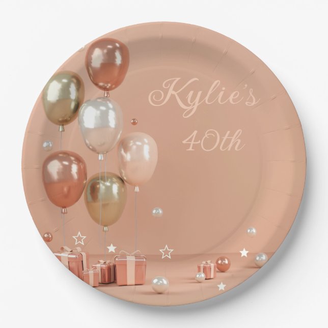 Shades of Pink Balloons 40th Paper Plate (Front)