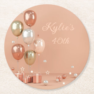 Shades of Pink Balloons 40th Round Paper Coaster