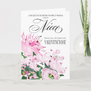 Shades of Pink Bouquet Valentine for Niece Card