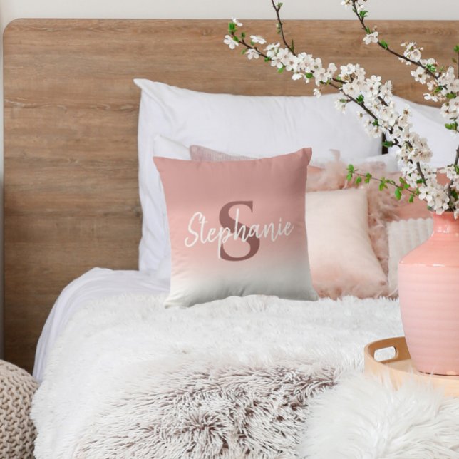 Shades of Pink Calligraphy Monogram Throw Pillow (Creator Uploaded)