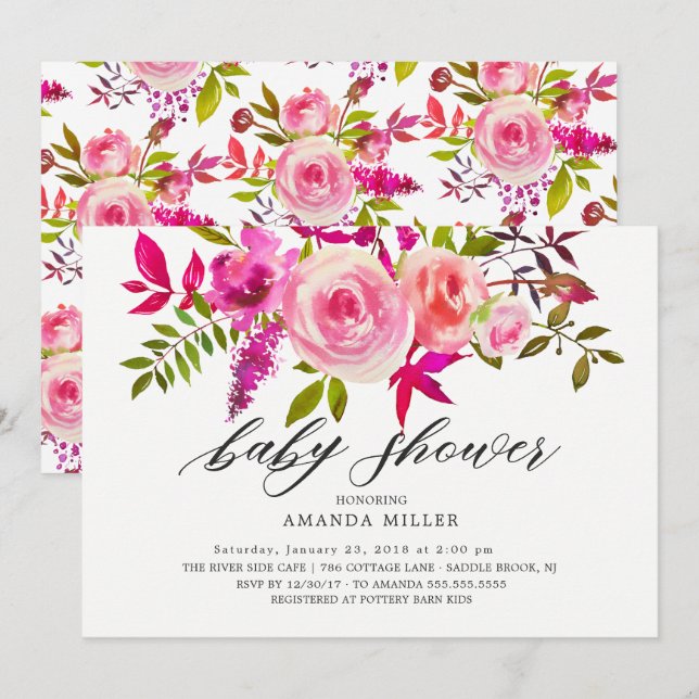 Shades of Pink Floral Baby Shower Invitation (Front/Back)
