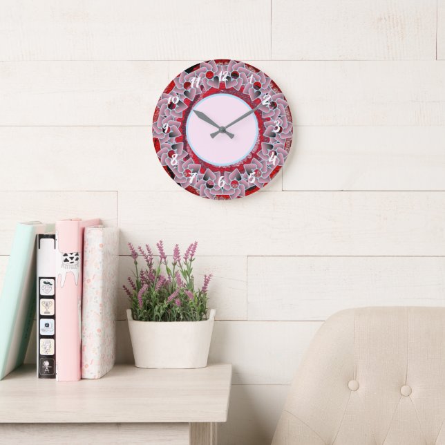 Shades of Pink Heart Wreath Round Clock (Reading Room)