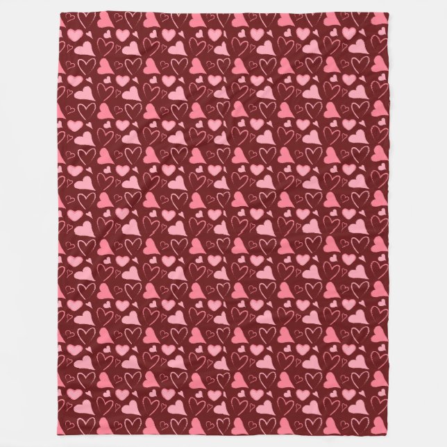 Shades of Pink Hearts Toss Fleece Blanket (Front)