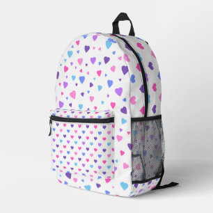 SHADES OF PINK PURPLE BLUE RANDOM HEARTS PRINTED BACKPACK