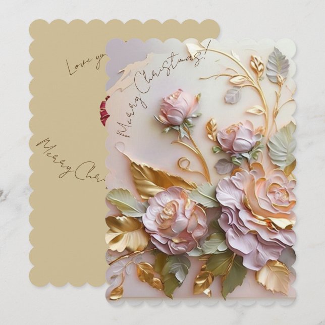 Shades of Pink Sculptured Florals Holiday Card (Front/Back)