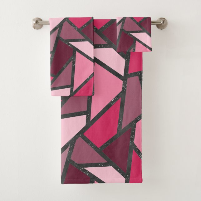 Shades of pink stained glass pattern bath towel set (Insitu)