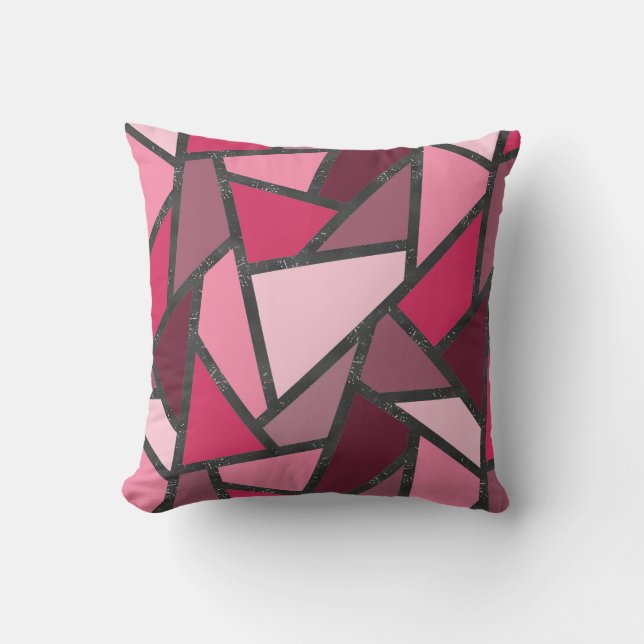 Shades of pink stained glass pattern cushion (Front)