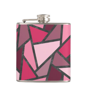 Shades of pink stained glass pattern hip flask
