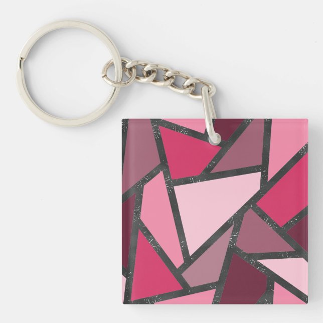 Shades of pink stained glass pattern key ring (Front)