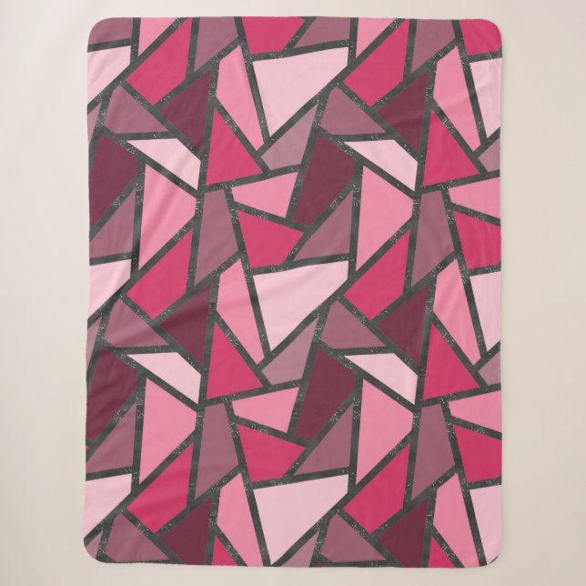Shades of pink stained glass pattern sherpa blanket (Front)
