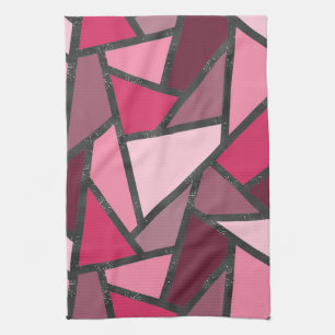 Shades of pink stained glass pattern tea towel