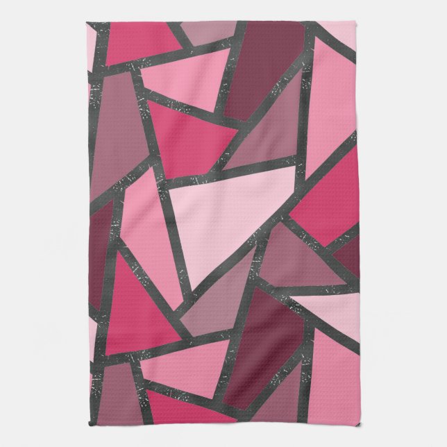 Shades of pink stained glass pattern tea towel (Vertical)