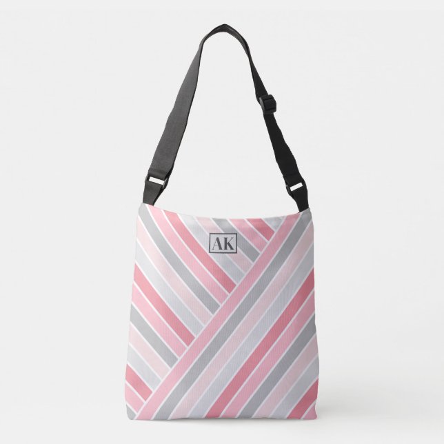 Shades of Pink Striped Monogram Tote Bag (Front)
