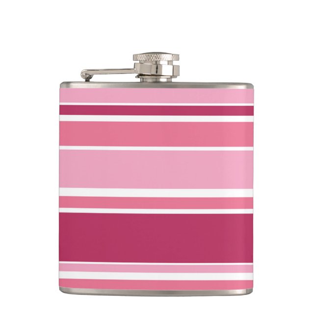Shades of pink stripes hip flask (Front)