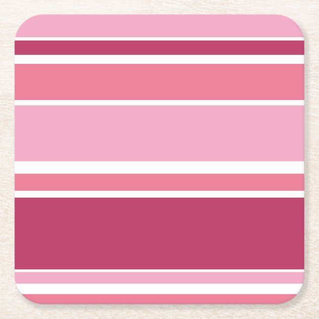Shades of pink stripes square paper coaster (Front)