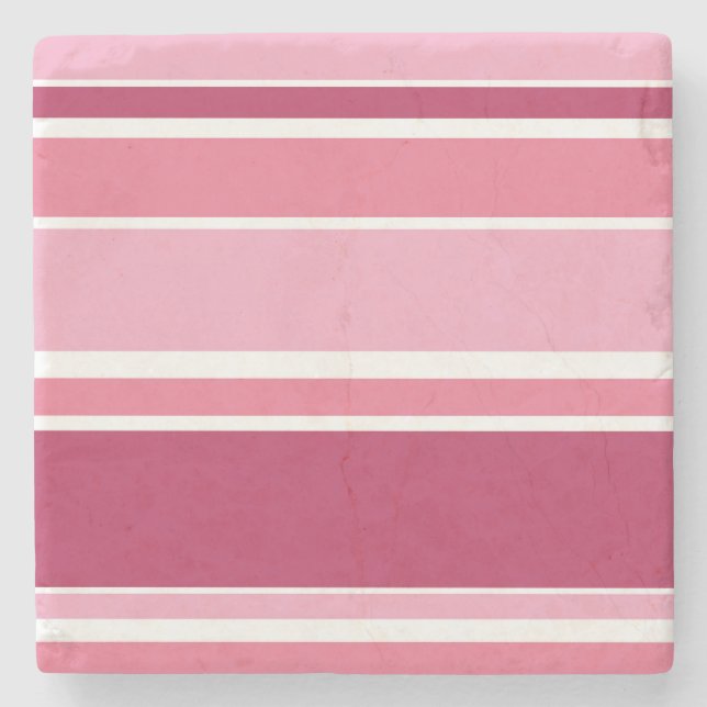 Shades of pink stripes stone coaster (Front)