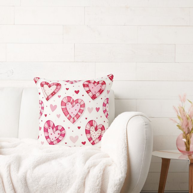 SHADES OF PINK VALENTINE CANDY HEARTS CUSHION (Couch)