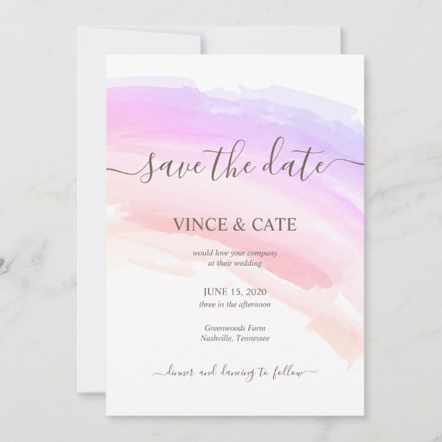 Shades of Pink Watercolor Splash Wedding Invitation (Front)