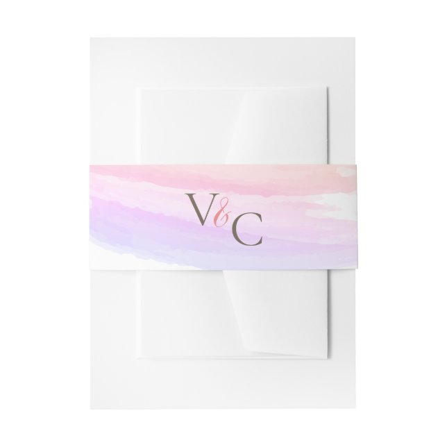 Shades of Pink Watercolor Splash Wedding Invitation Belly Band (Front Example)