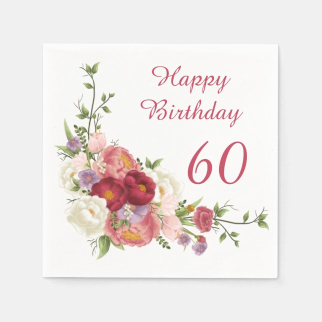 Shades of Pink White Peony Flower Happy Birthday Napkin (Front)