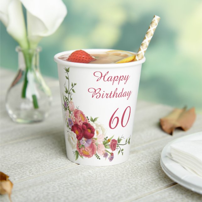 Shades of Pink White Peony Flower Happy Birthday  Paper Cups (Insitu)